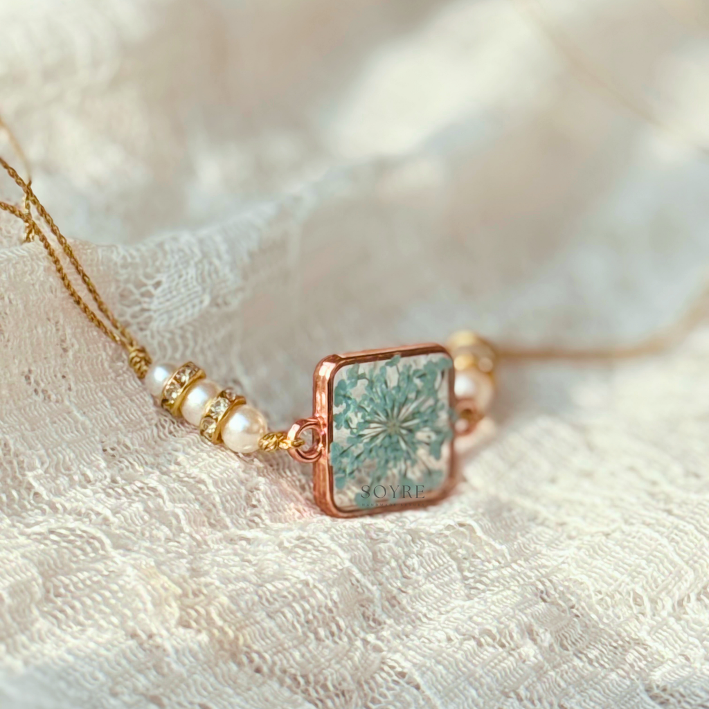 Turquoise Lace Rakhi | Real Pressed Flower