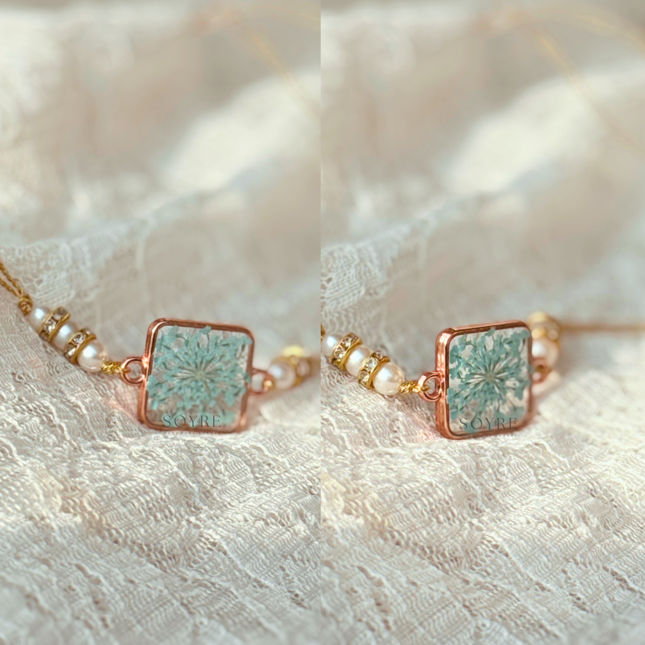 Turquoise Lace Rakhi | Real Pressed Flower