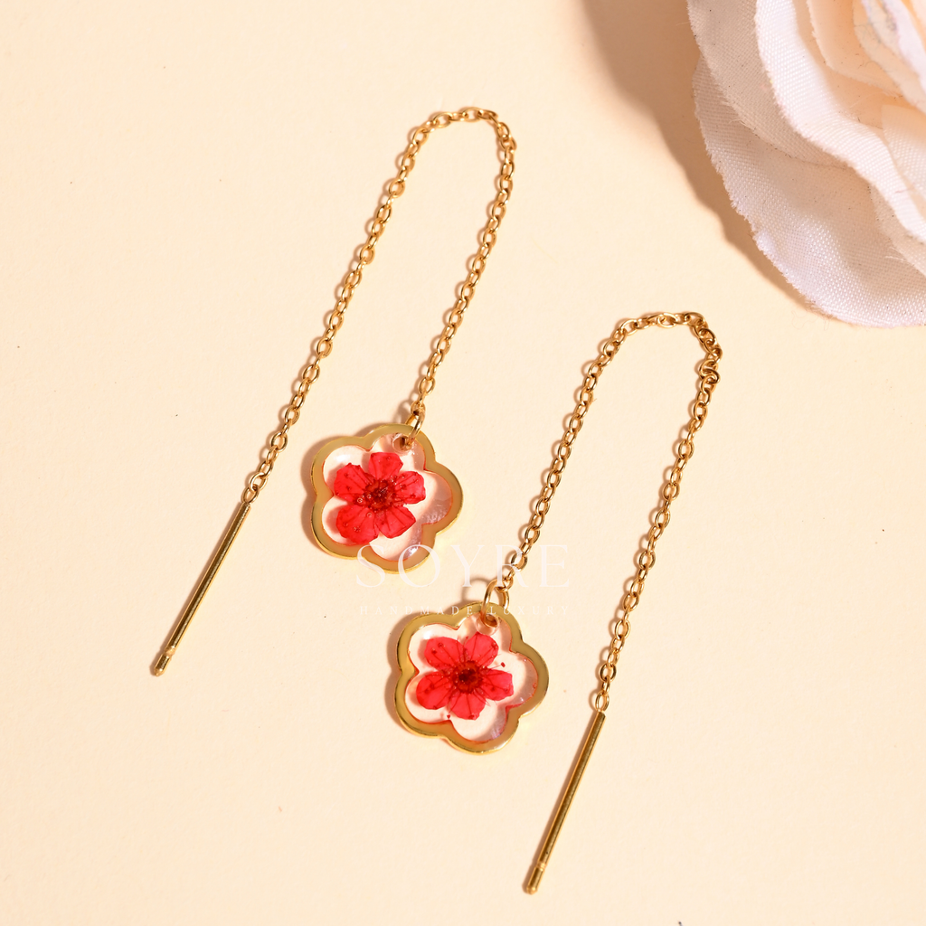 Dainty Plum Earrings - Red