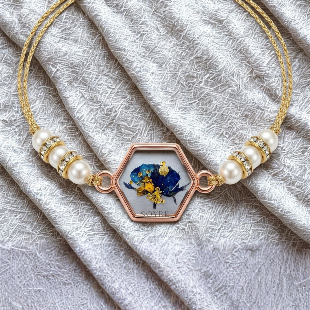 Midnight Gold Rakhi | Real Pressed Flower
