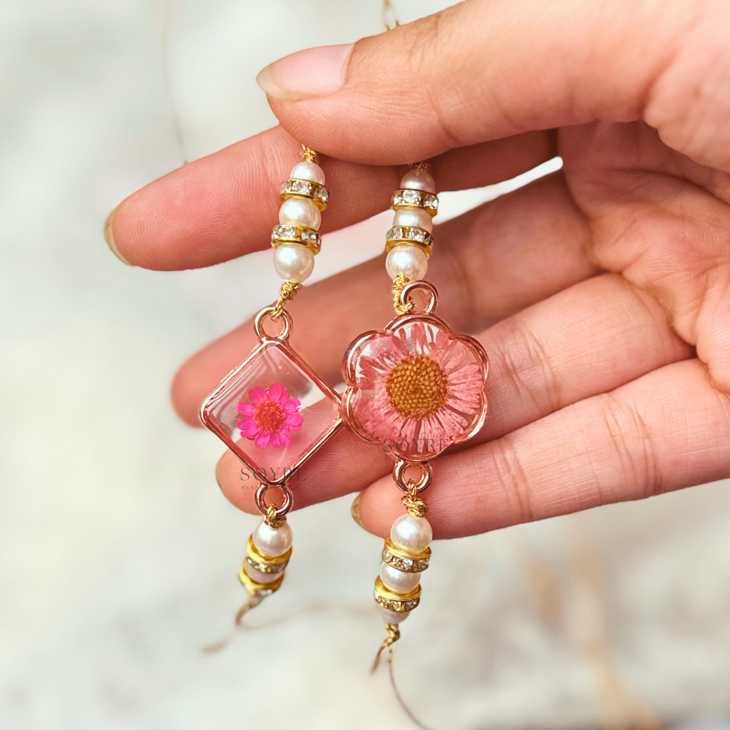 Blush Duo Rakhi | Set of 2, Real Pressed Flower