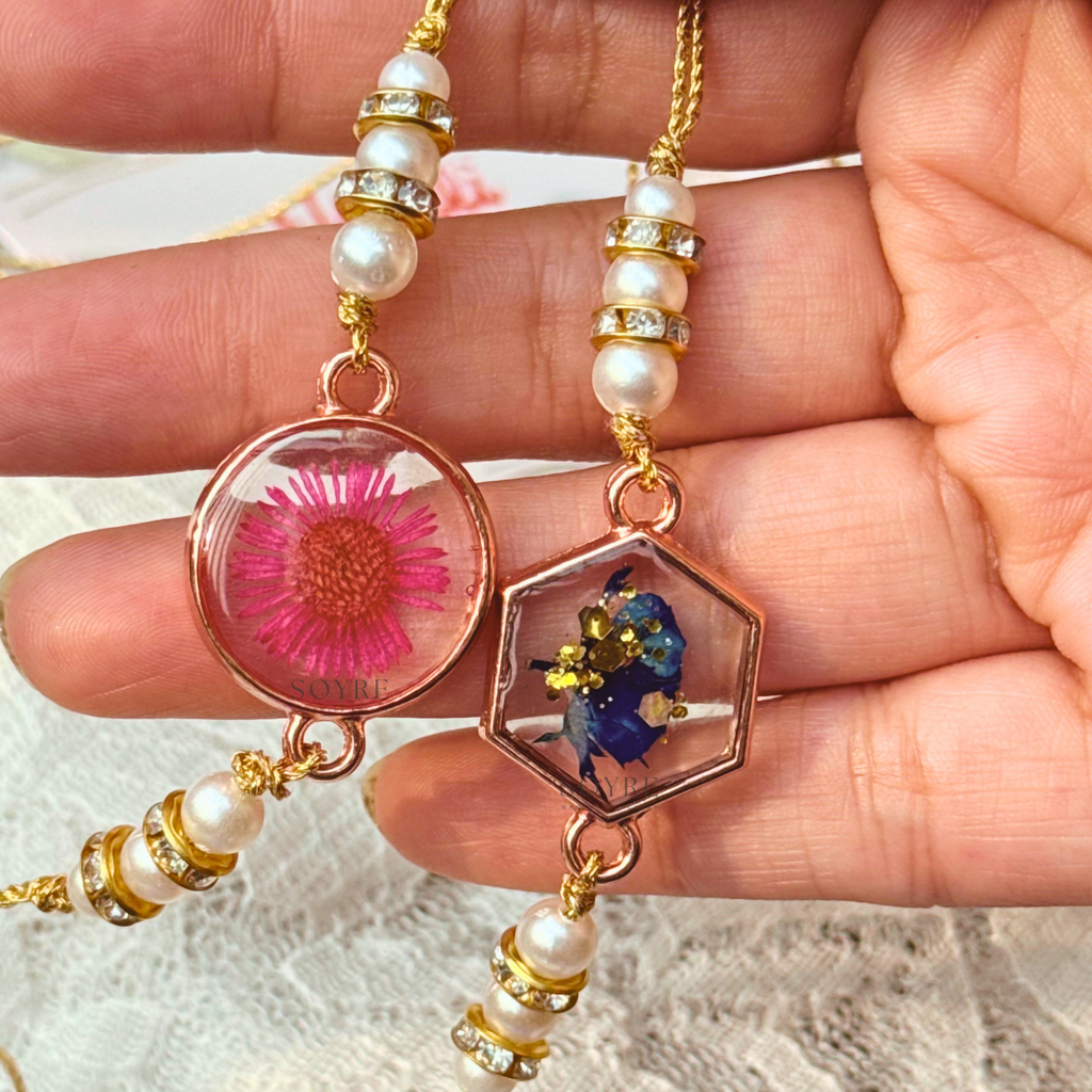 Rani & Midnight Rakhi | Set of 2, Real Pressed Flower