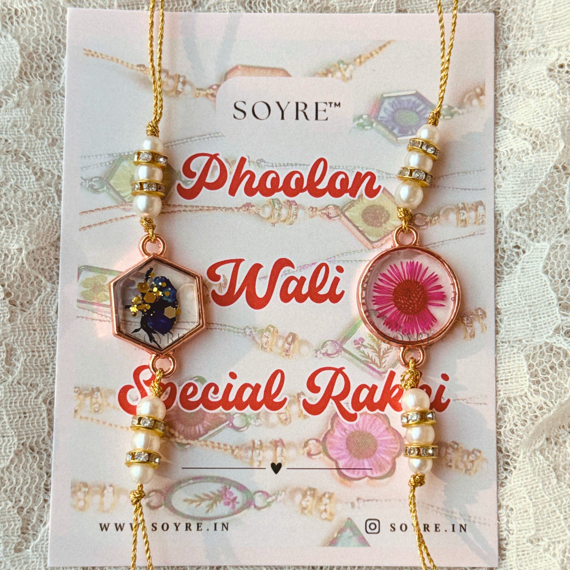 Rani & Midnight Rakhi | Set of 2, Real Pressed Flower