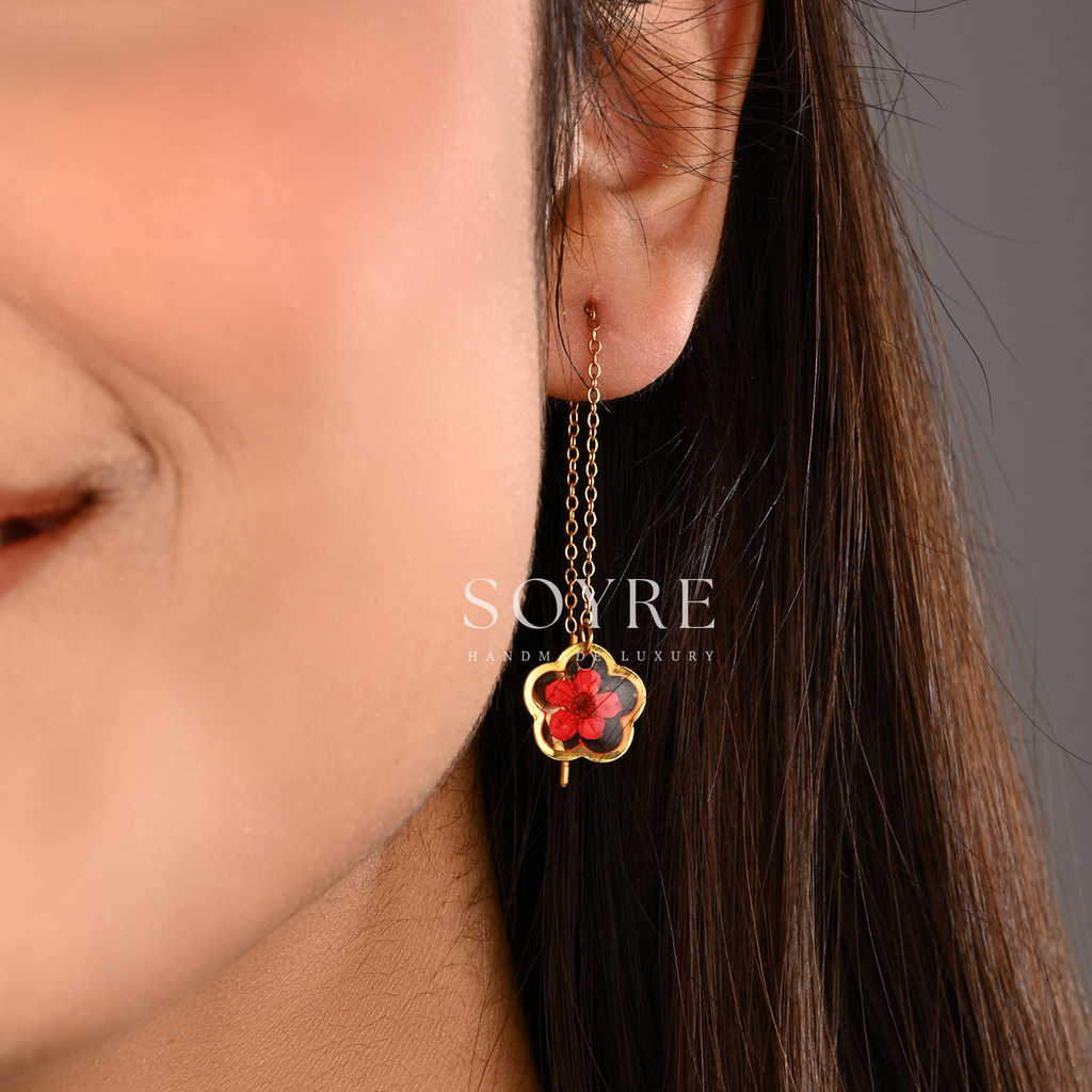 Dainty Plum Earrings - Red