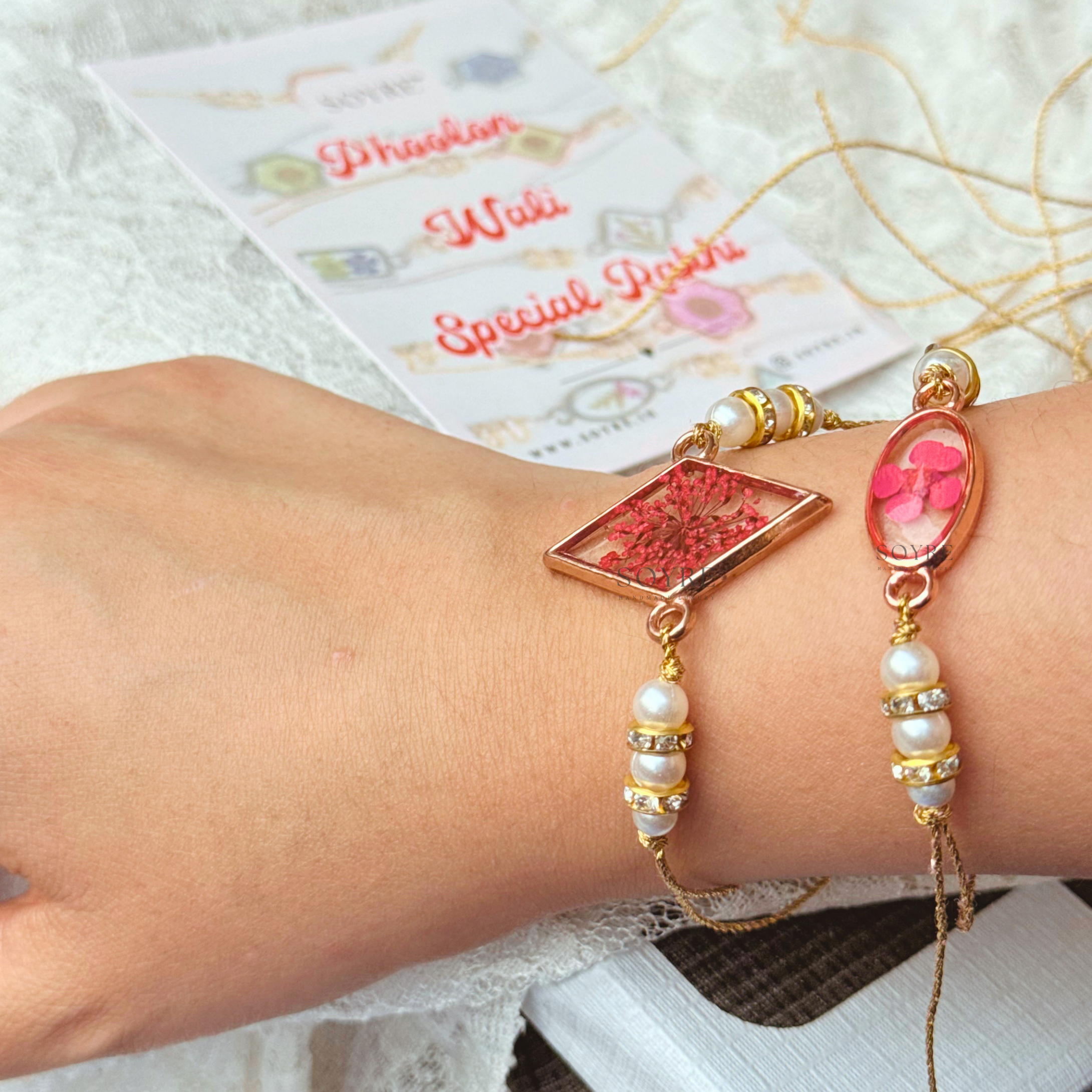 Crimson & Plum Rakhi | Set of 2, Real Pressed Flower