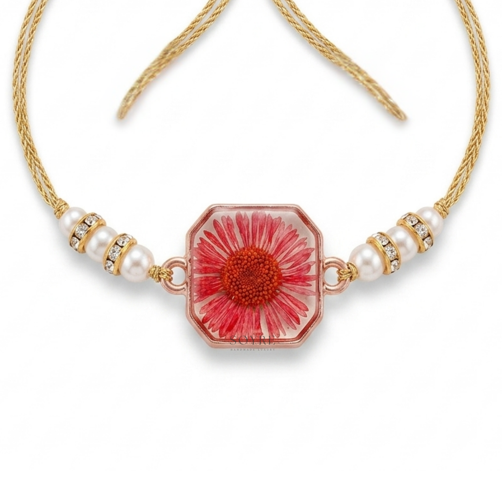 Scarlet Bloom Rakhi | Real Pressed Flower