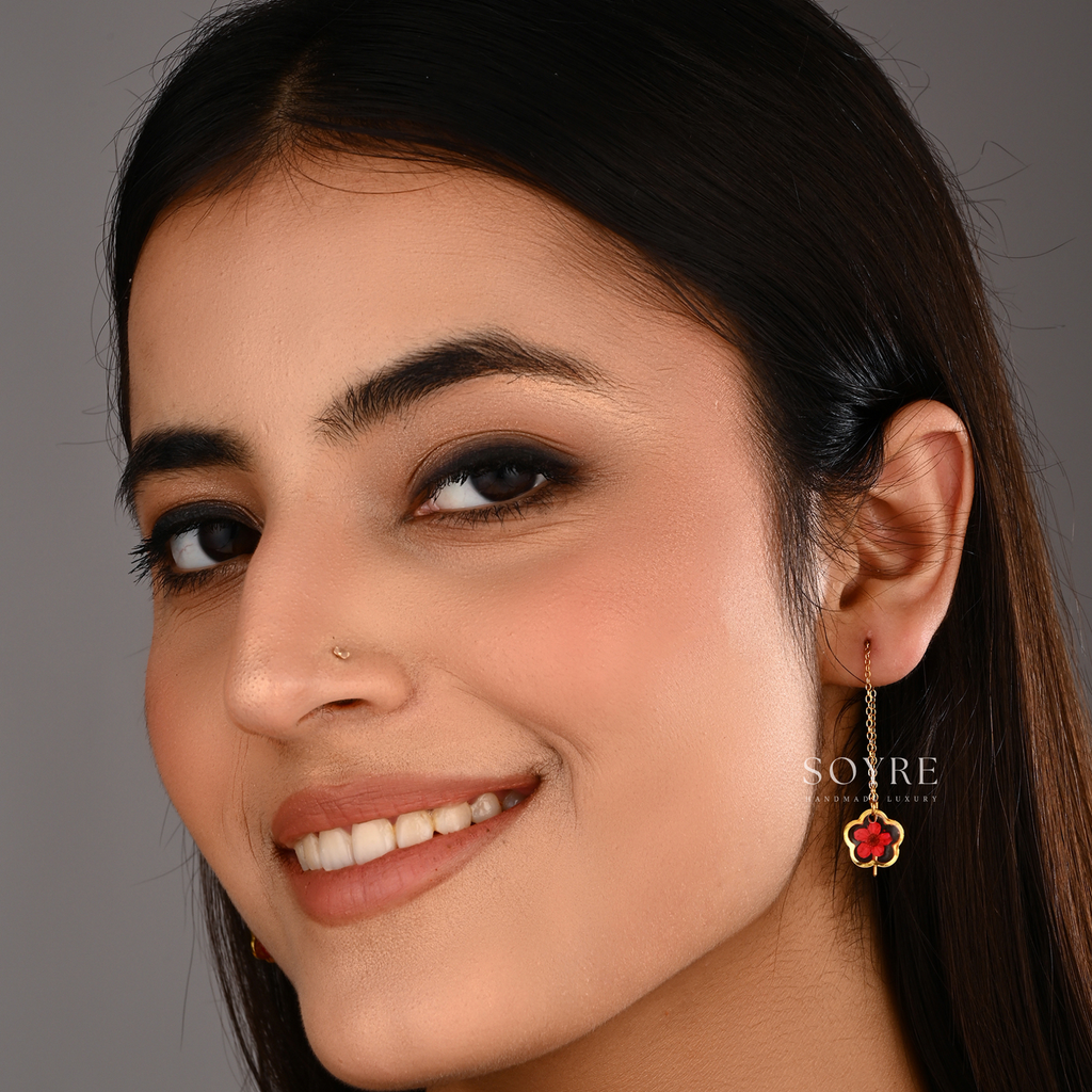 Dainty Plum Earrings - Red