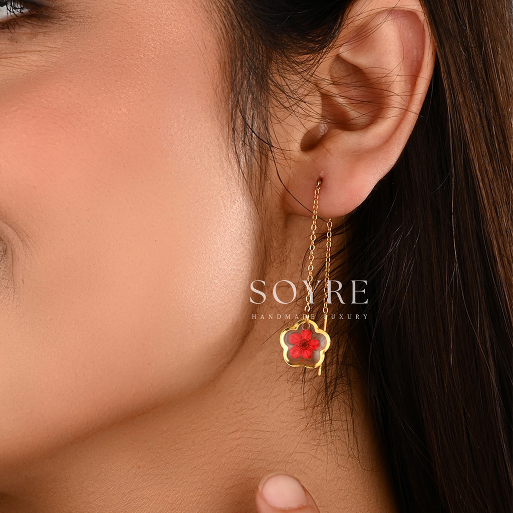 Dainty Plum Earrings - Red