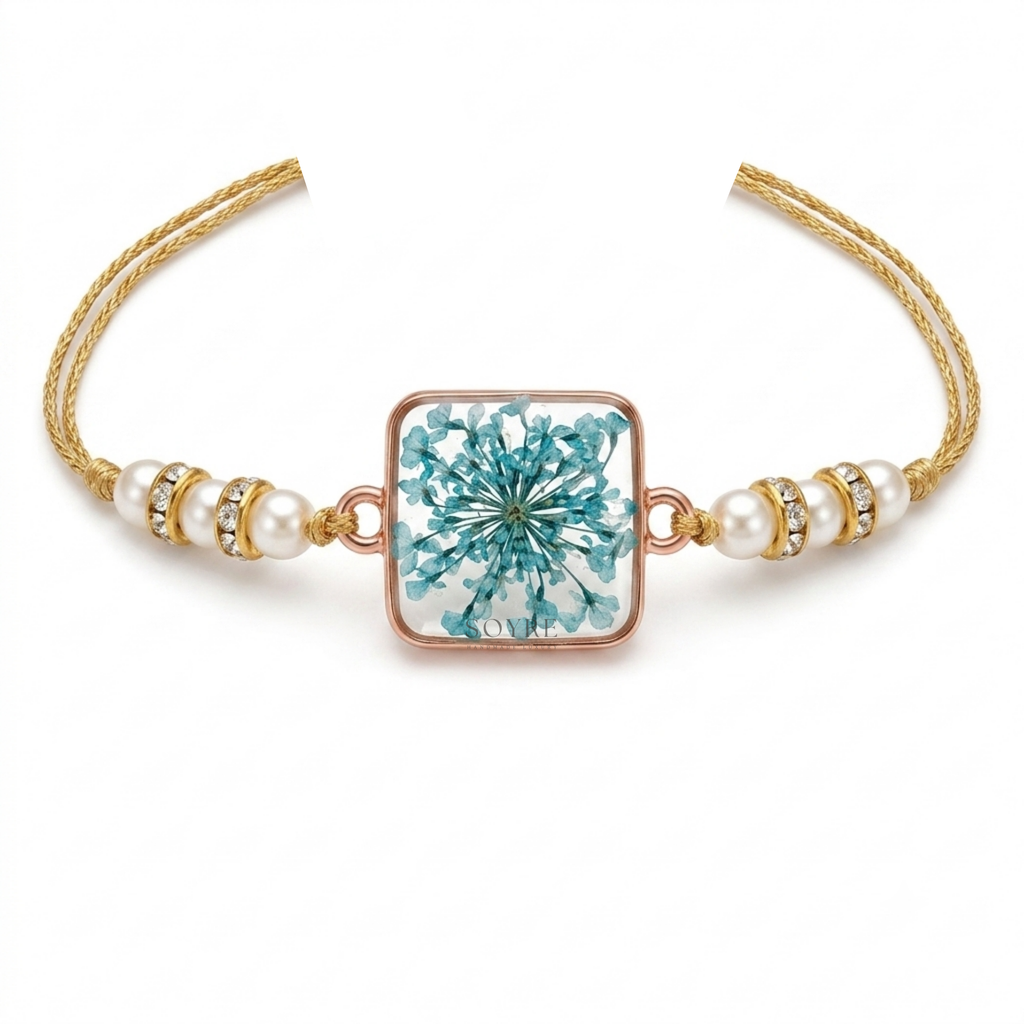 Turquoise Lace Rakhi | Real Pressed Flower