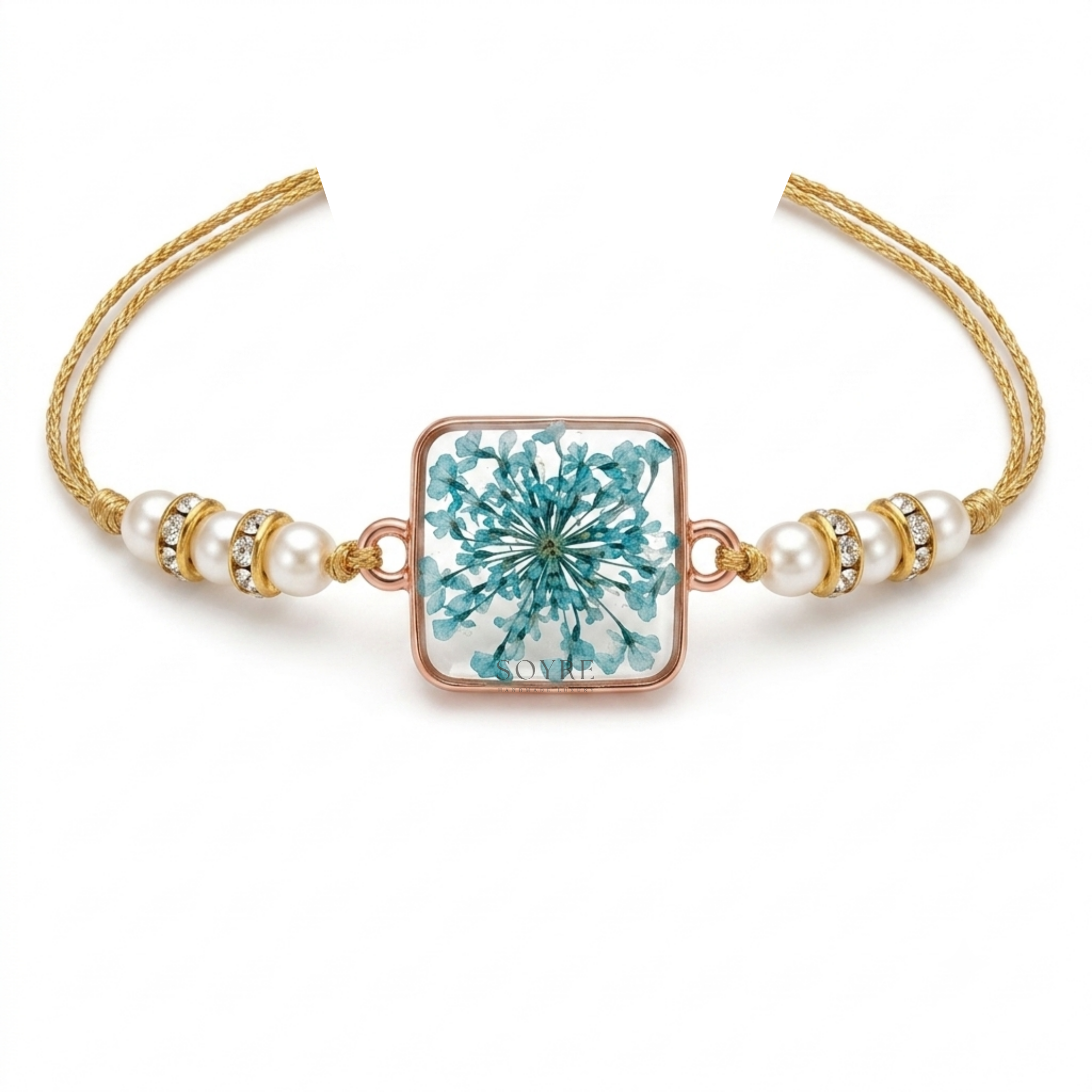 Turquoise Lace Rakhi | Real Pressed Flower