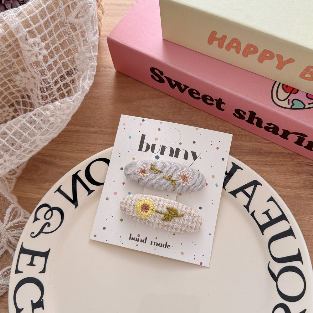 Plaid Floral Embroidered Hair Clips for Kids Ð Cute Everyday Set- Preview Image