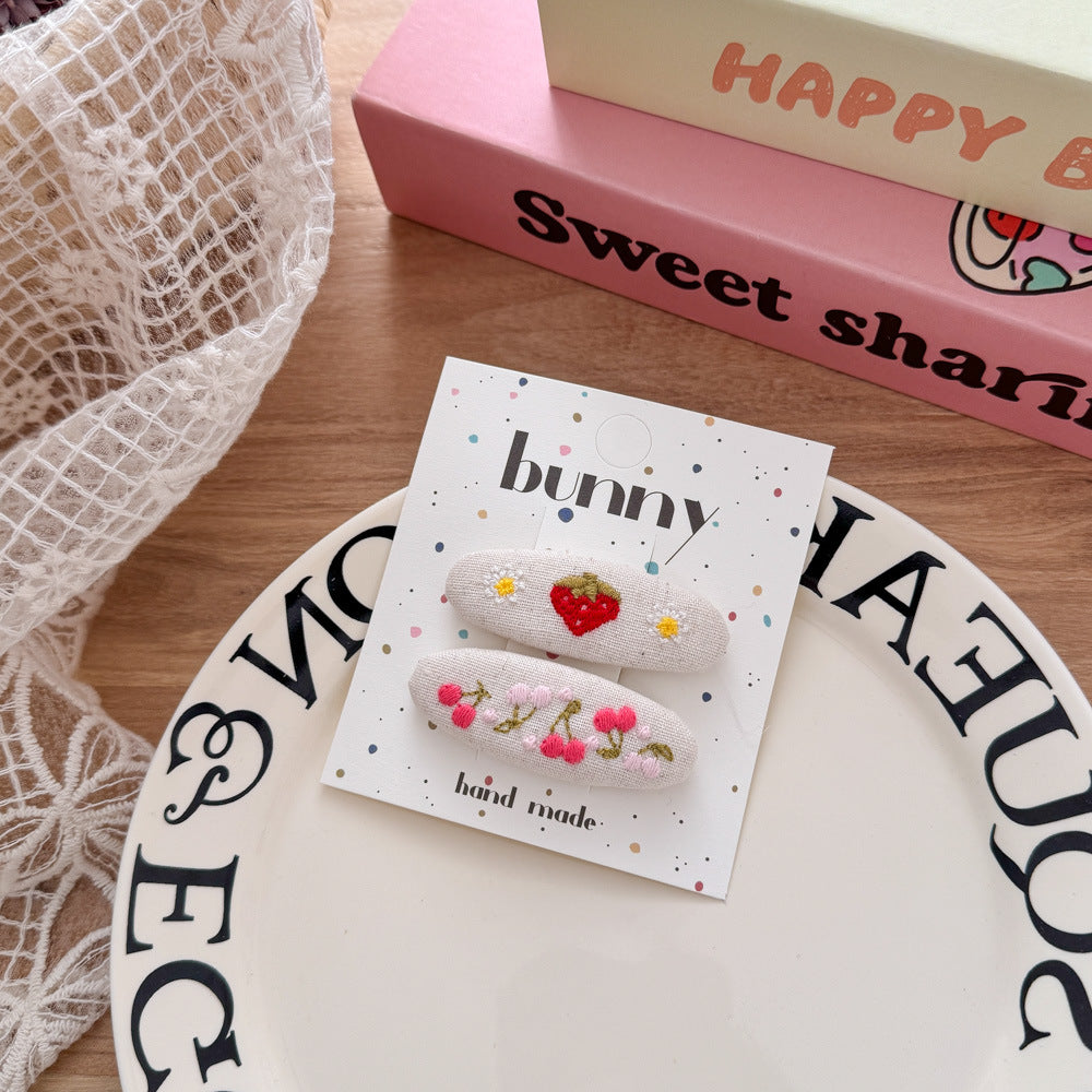 Strawberry Embroidered Hair Clips for Kids Ð Sweet Everyday Set- Preview Image