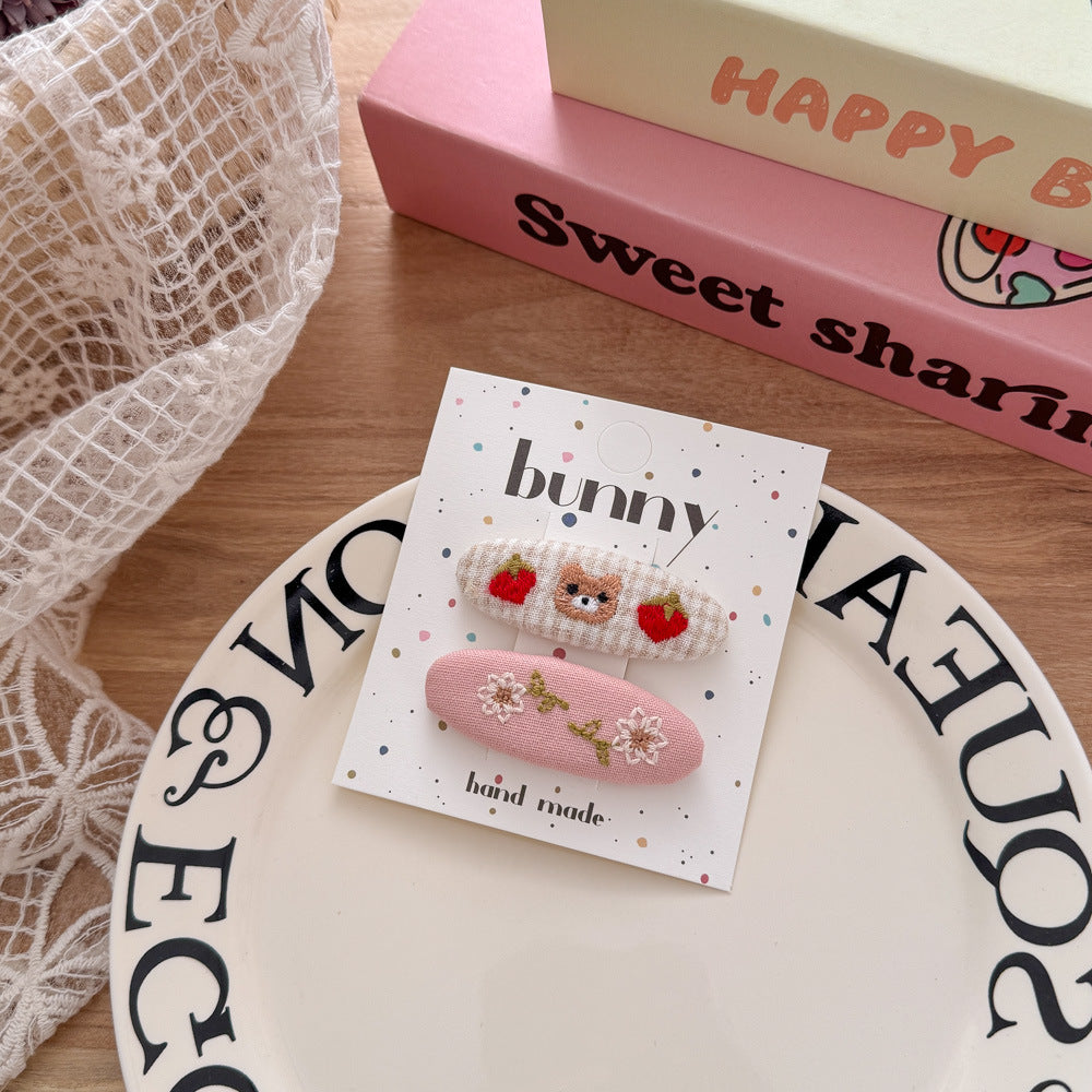 Bear Strawberry Embroidered Hair Clips for Kids Ð Cute Playful Set- Preview Image