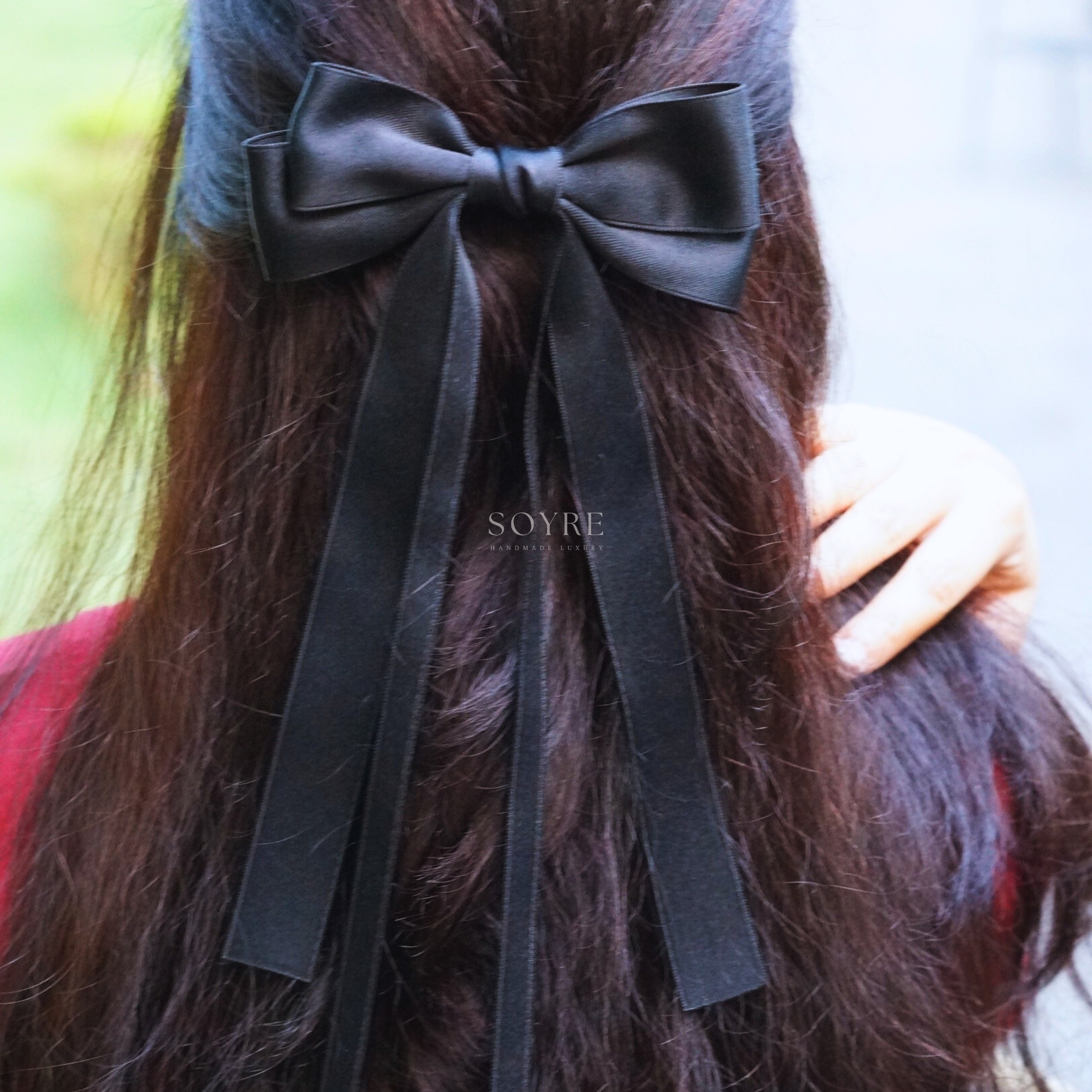 Black Long Tail Bow Hair Clip Ð Sleek Minimal Statement - Side Image