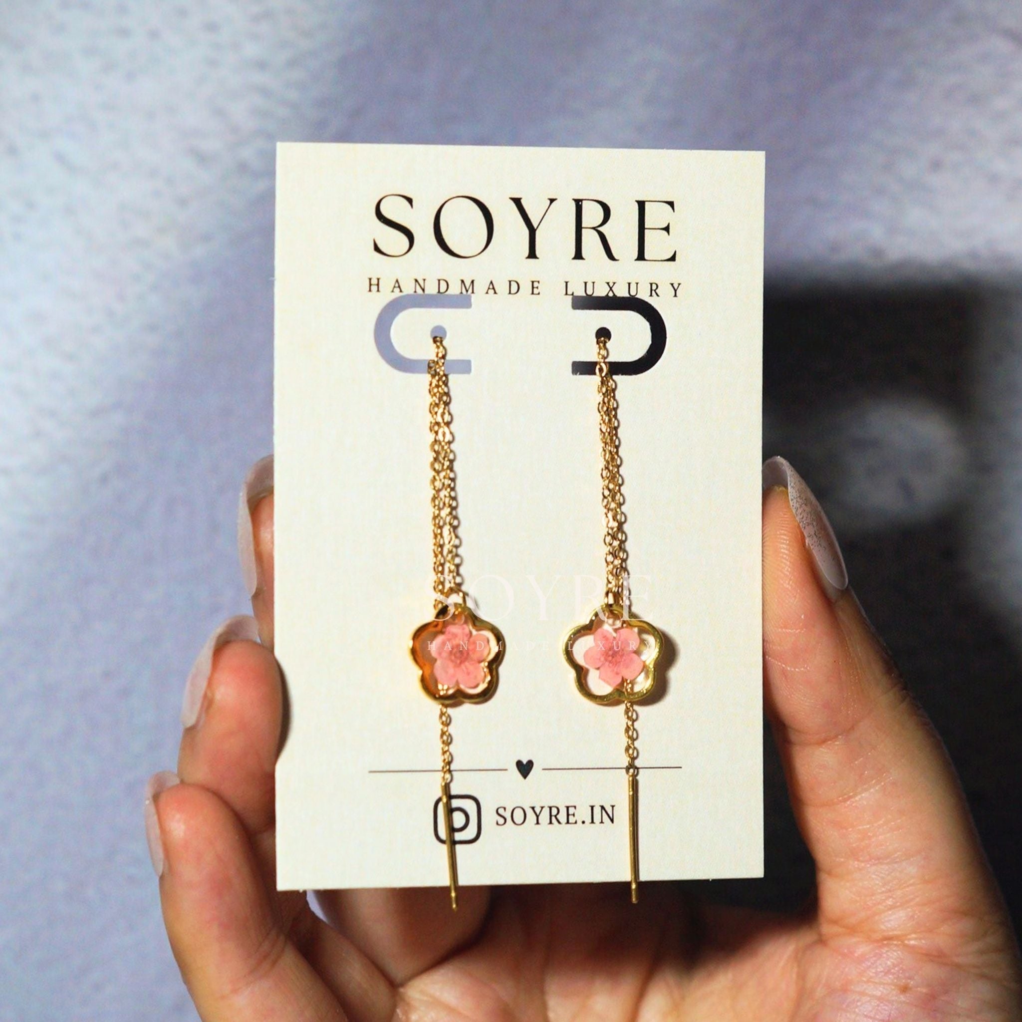 Handmade earrings made of real flowers