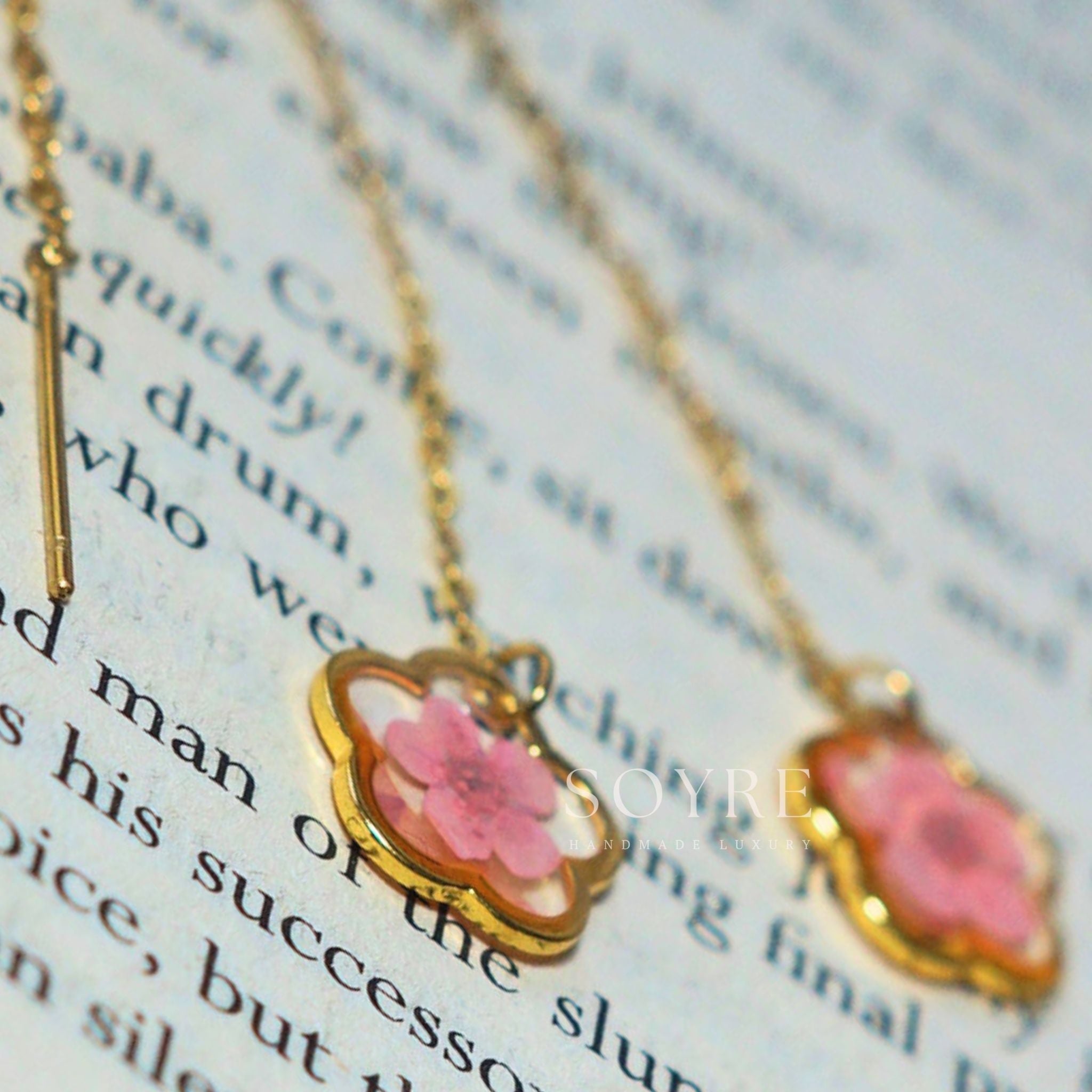 Handmade jewelry earrings made of real flowers