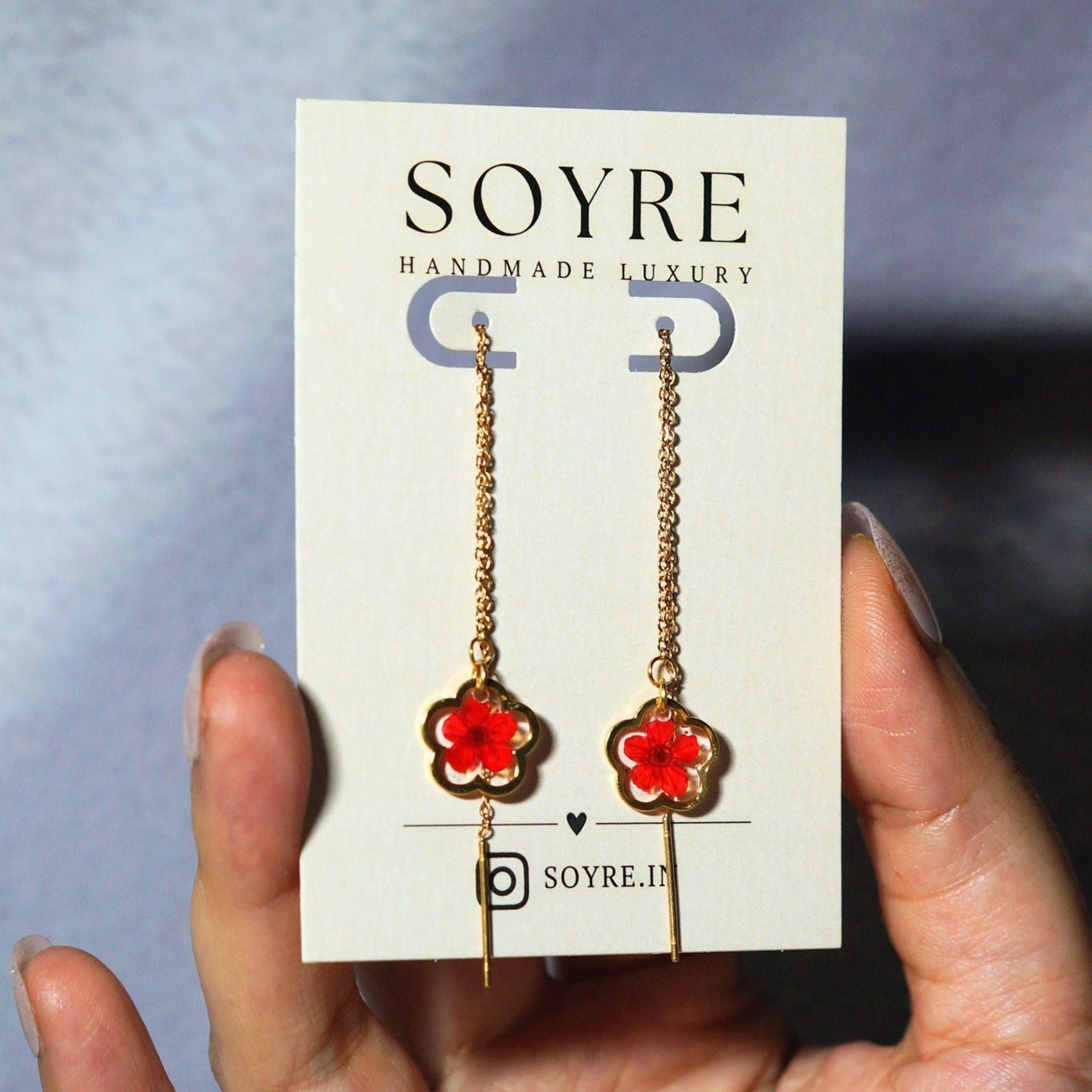 Handmade earrings made of real flowers