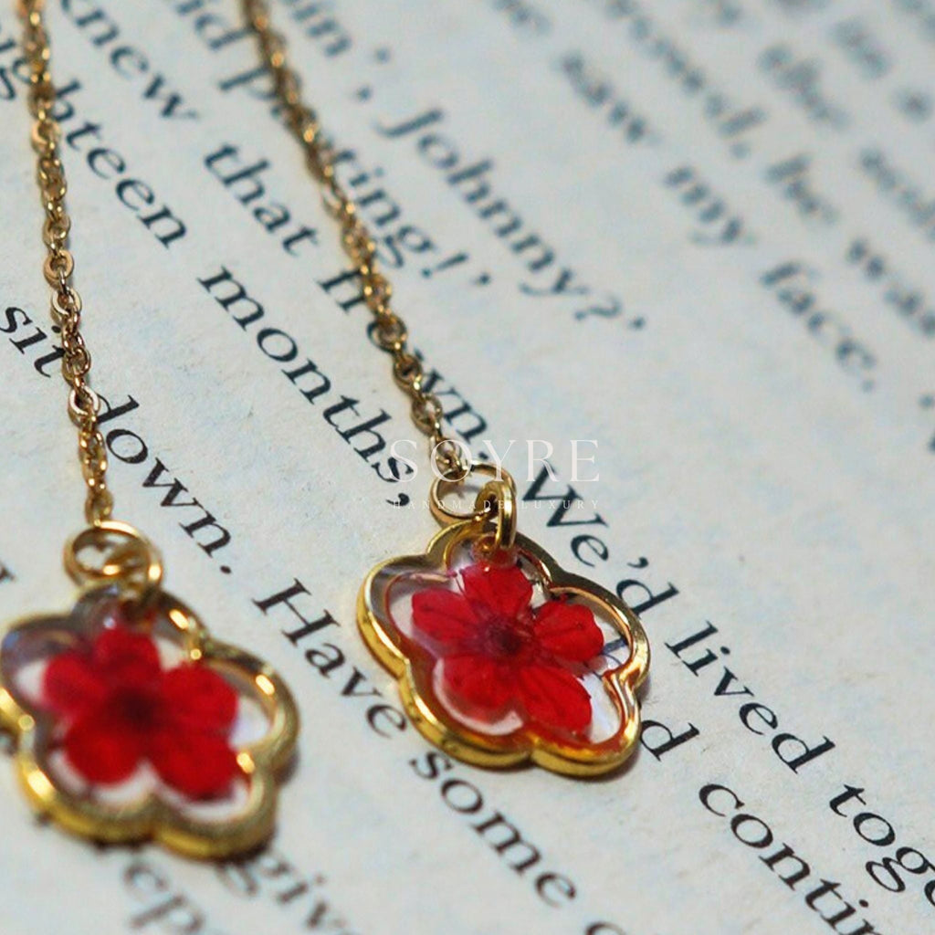 Handmade jewelry earrings made of real flowers