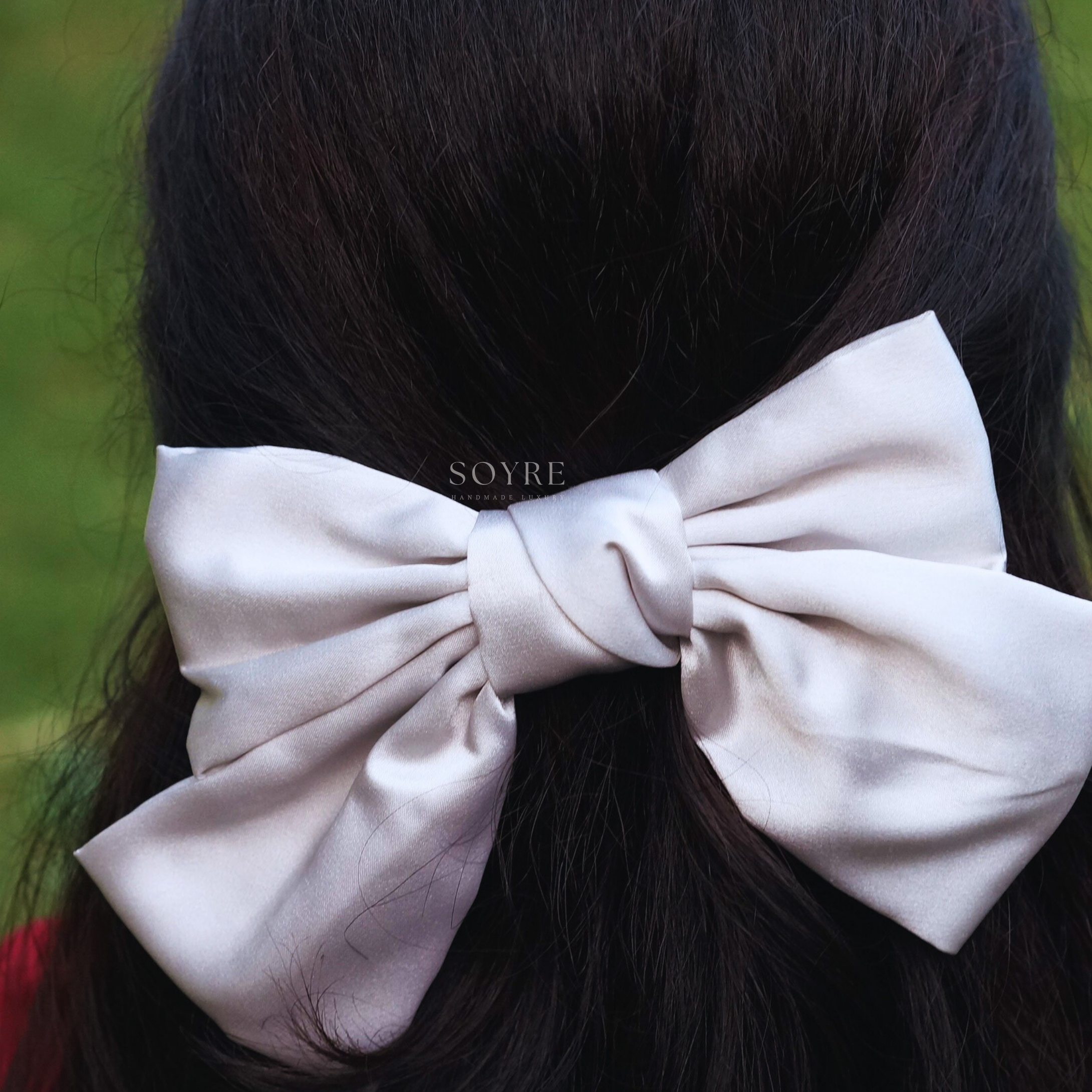 Dove Grey Satin Bow Hair Clip Ð Structured Elegant Statement - Preview Image