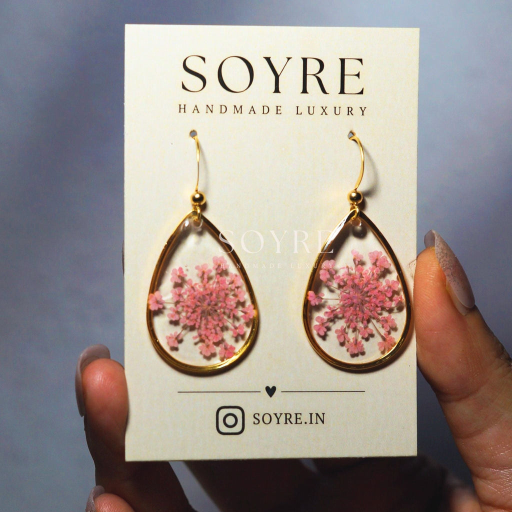 Handmade earrings made of real flowers