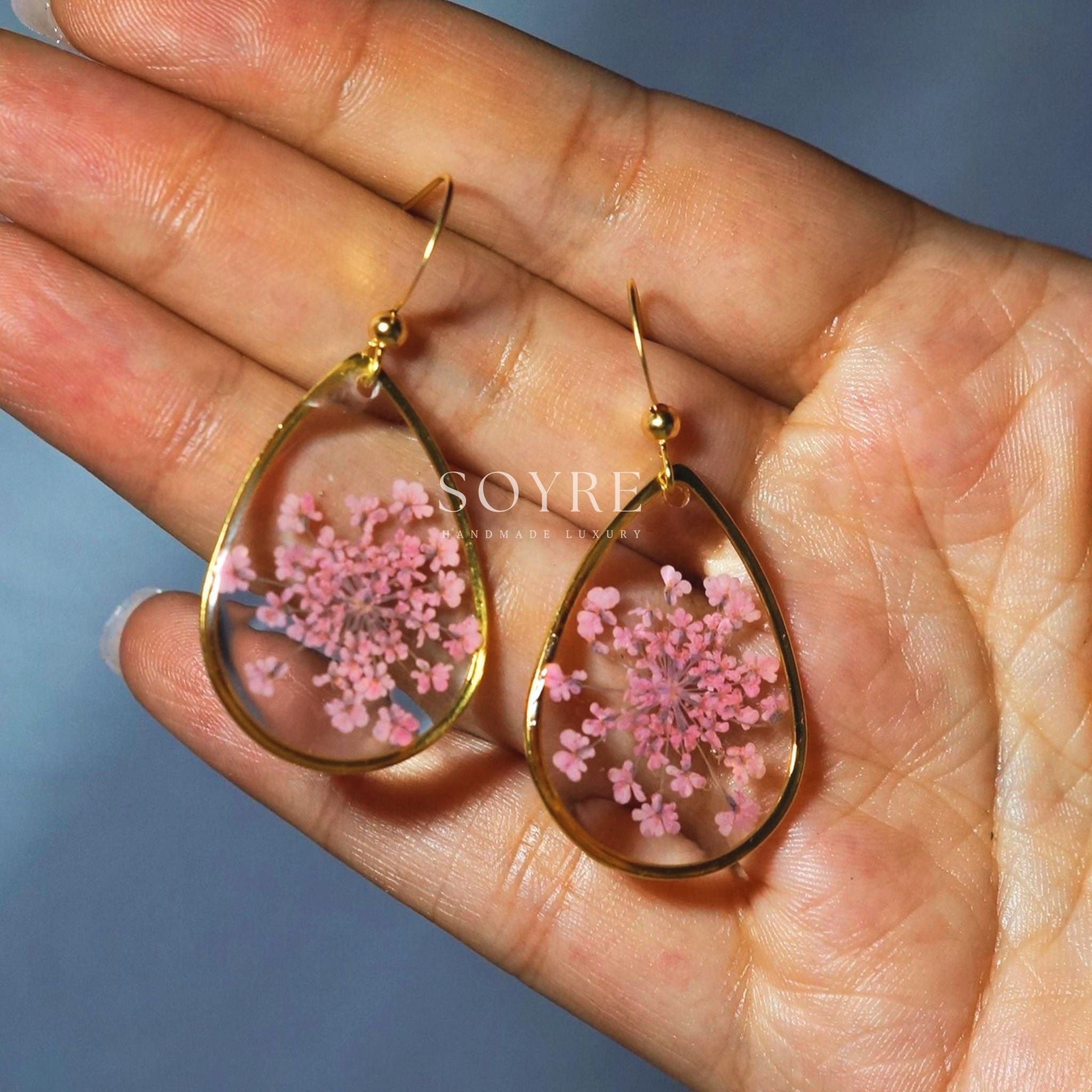 Handmade botanical earrings made of real flowers
