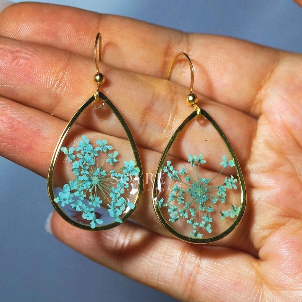 Handmade botanical earrings made of real flowers