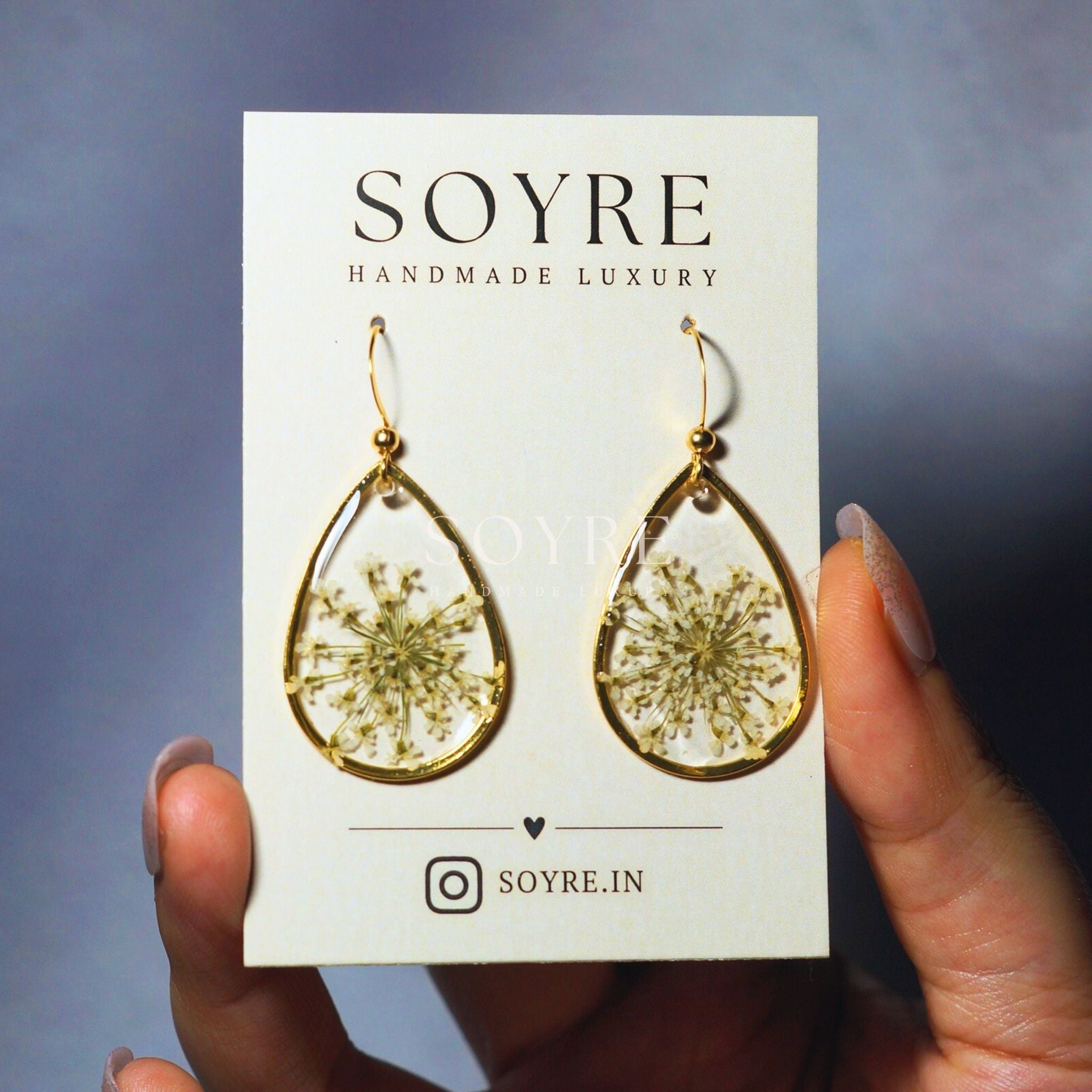 Handmade earrings made of real flowers