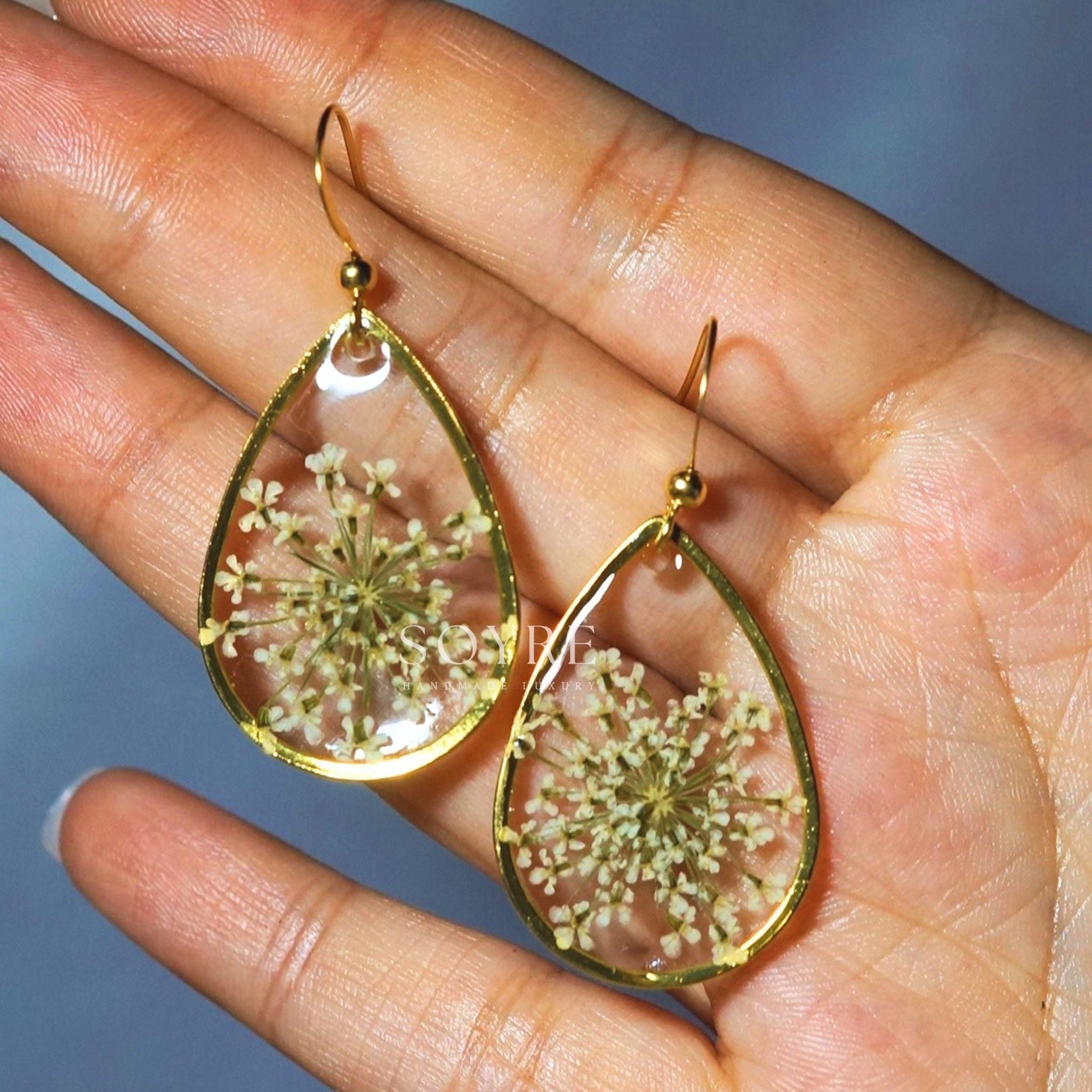 Handmade botanical earrings made of real flowers