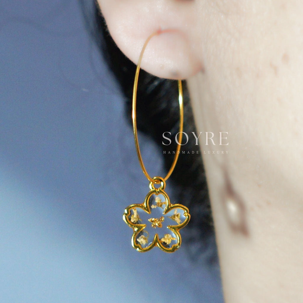 Handmade jewelry earrings made of real flowers