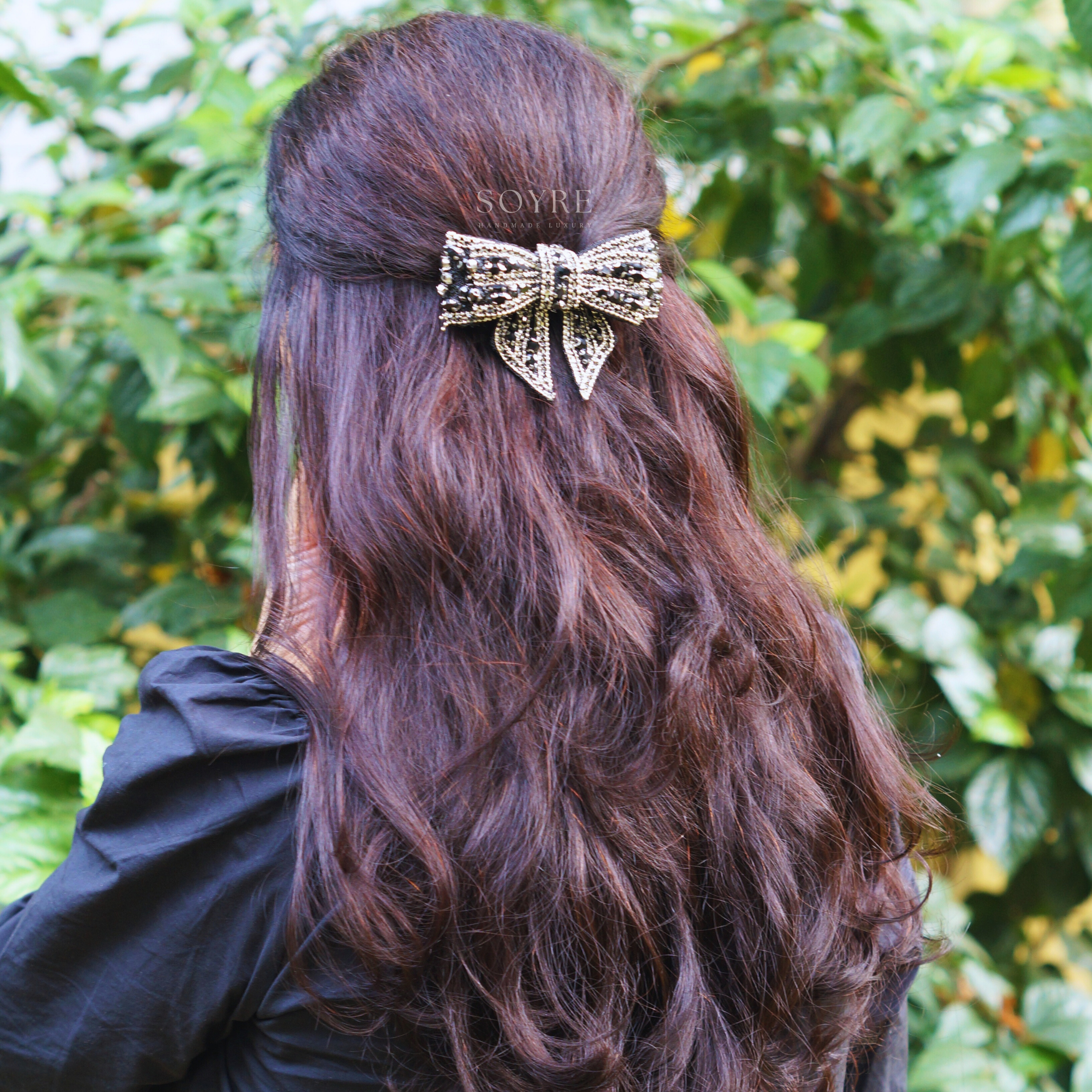 Glitterati Embellished Bow - Black - Side Image