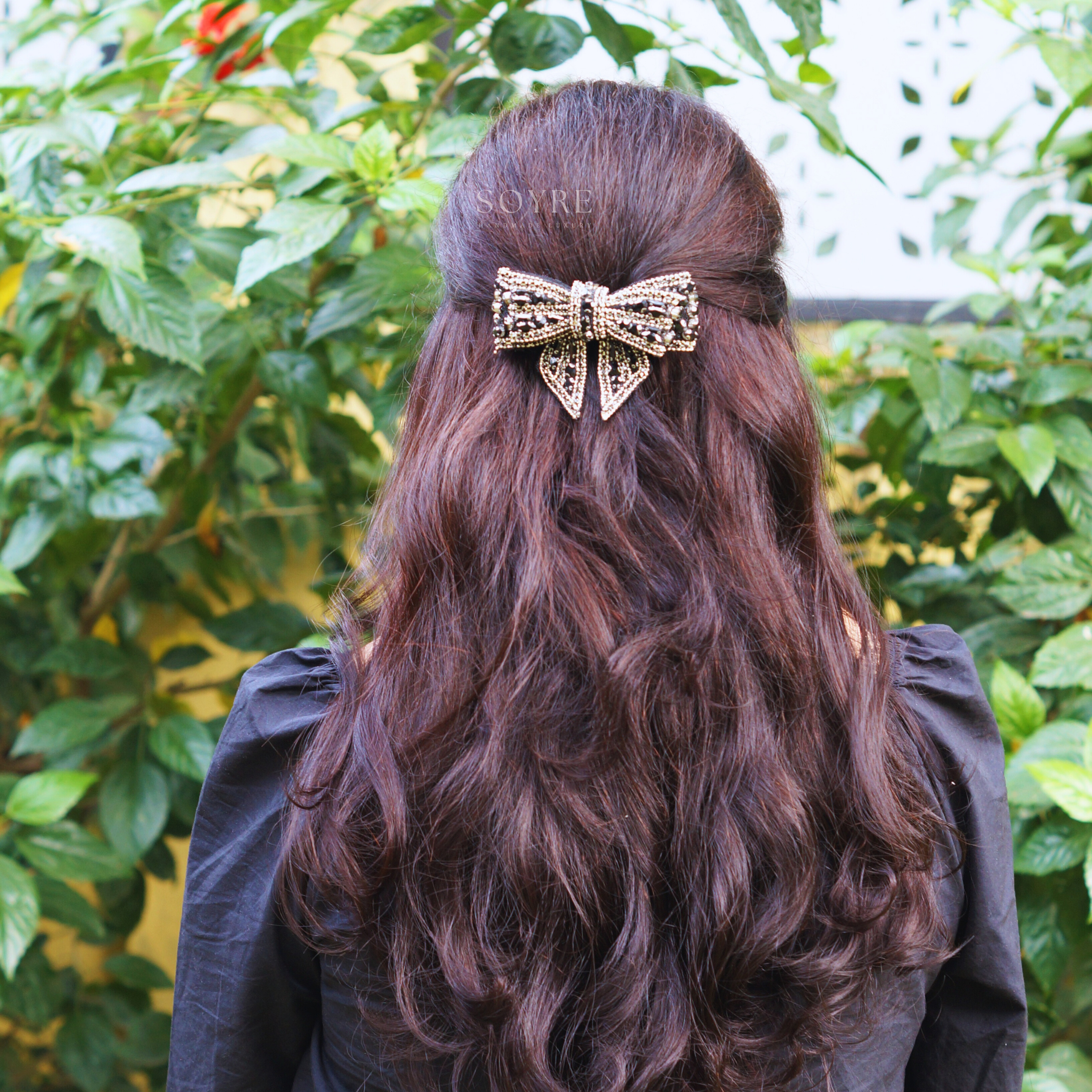 Glitterati Embellished Bow - Black - Lifestyle Image