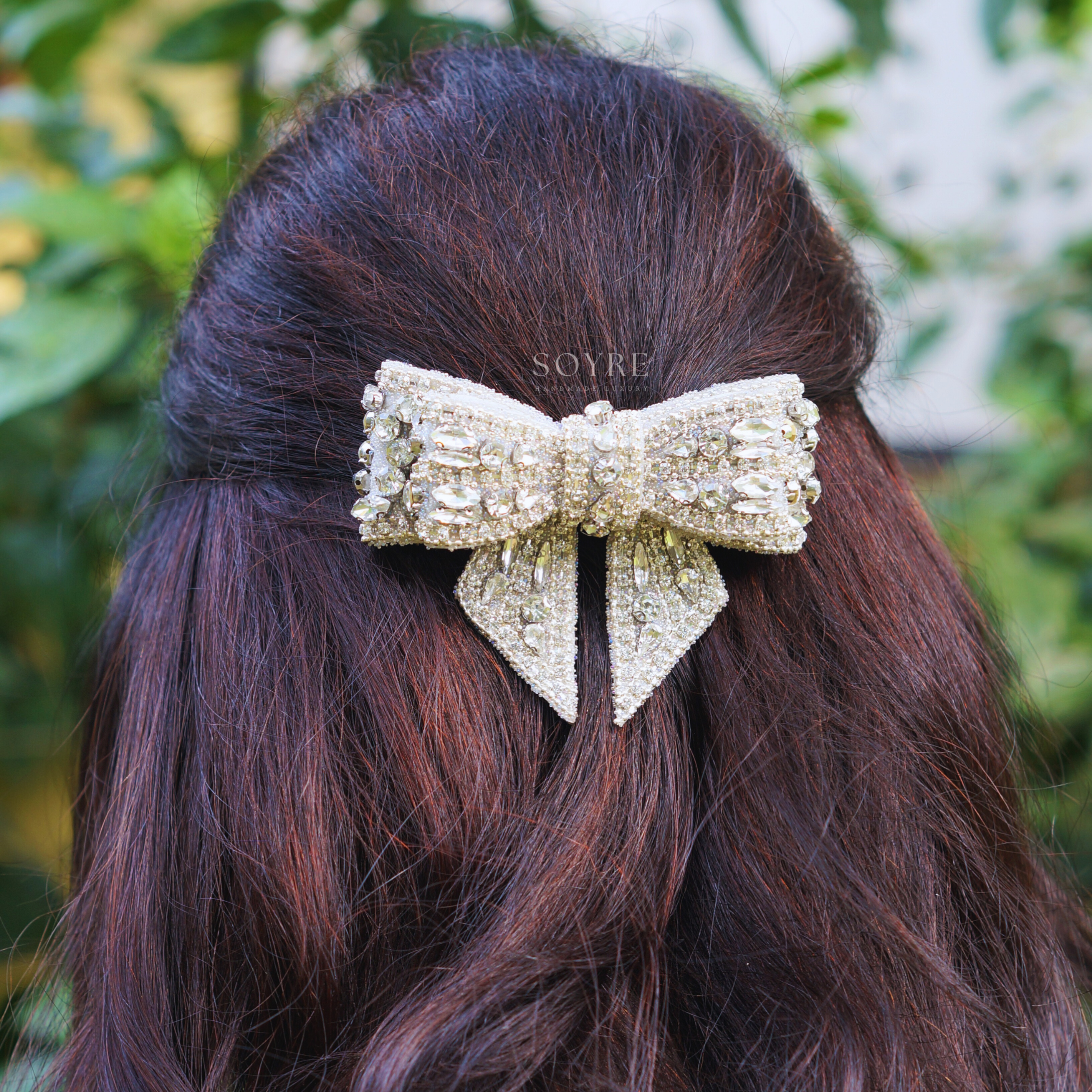 Glitterati Embellished Bow - Grey - Side Image