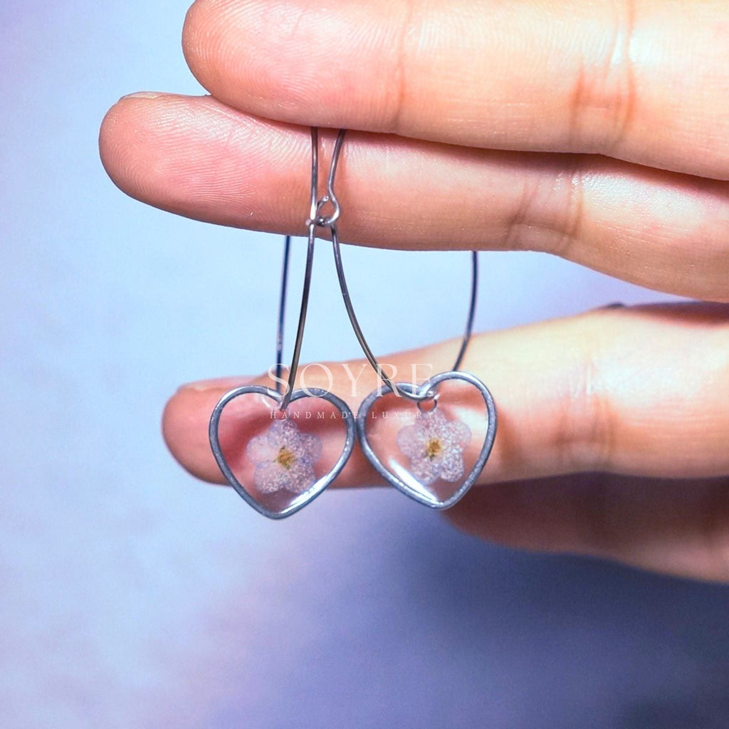 Handmade earrings made of real flowers