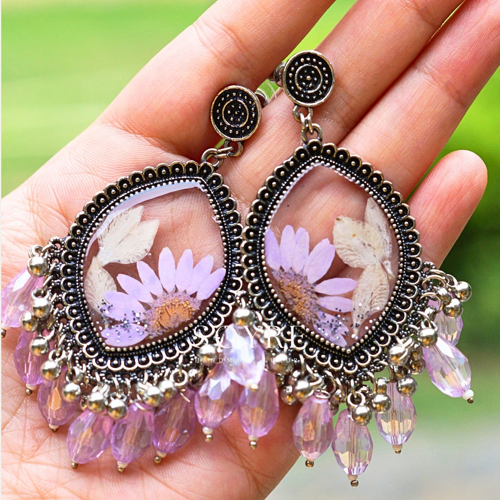 Handmade earrings made of real flowers