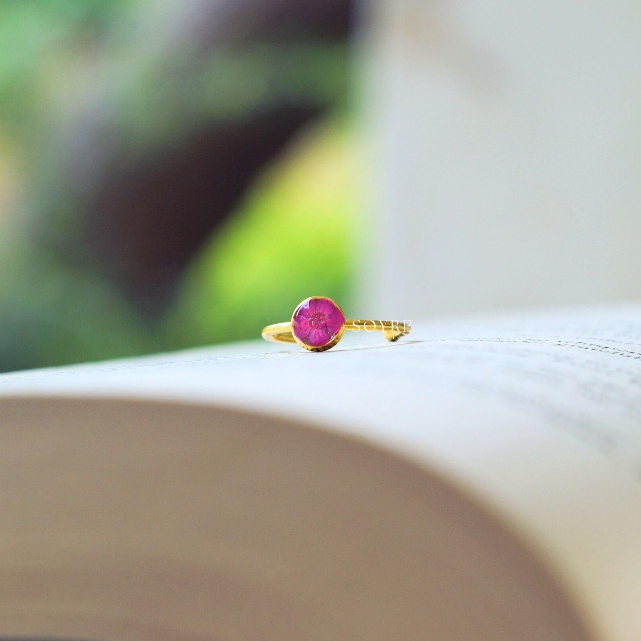 Handmade ring made of real flowers