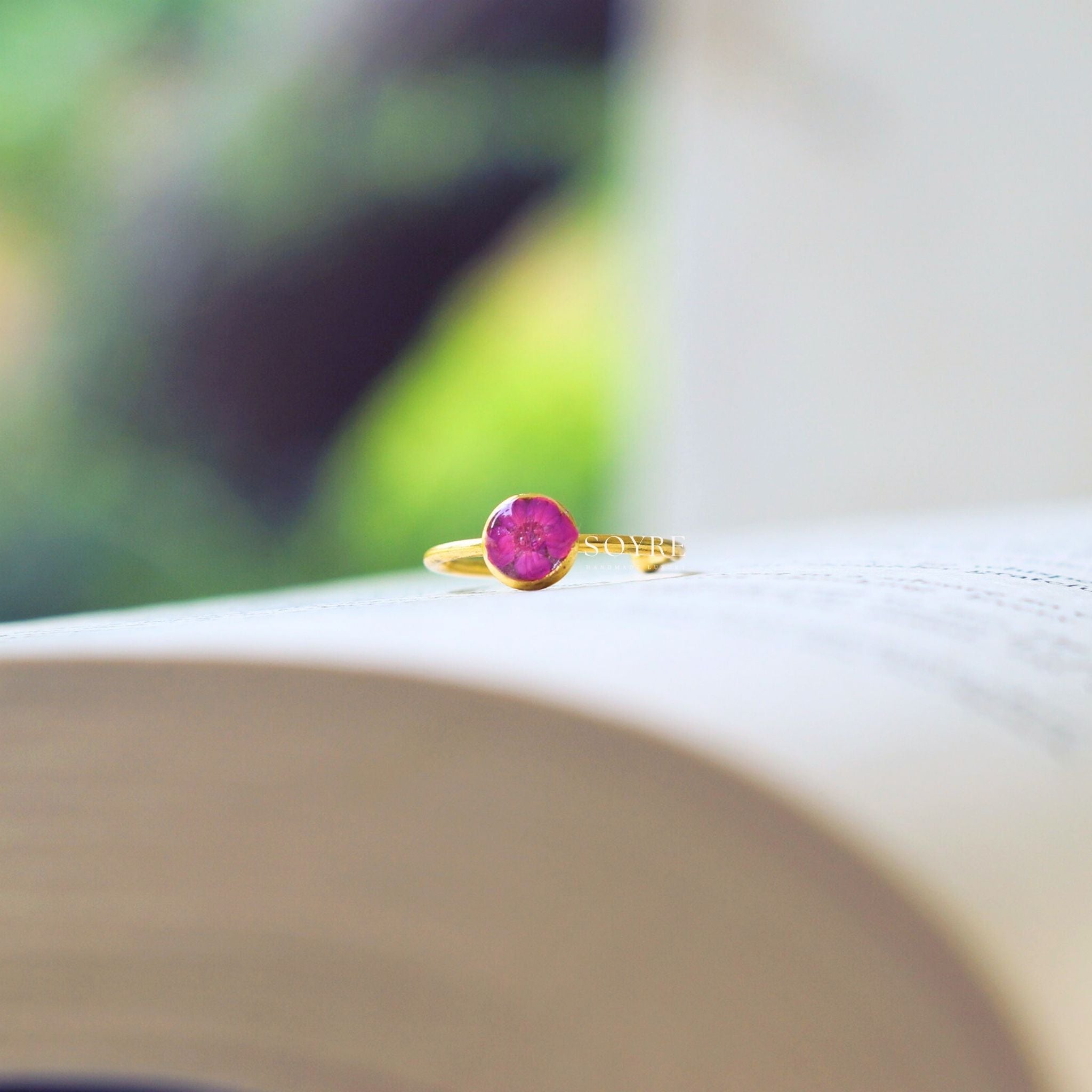 Handmade jewelry ring made of real flowers
