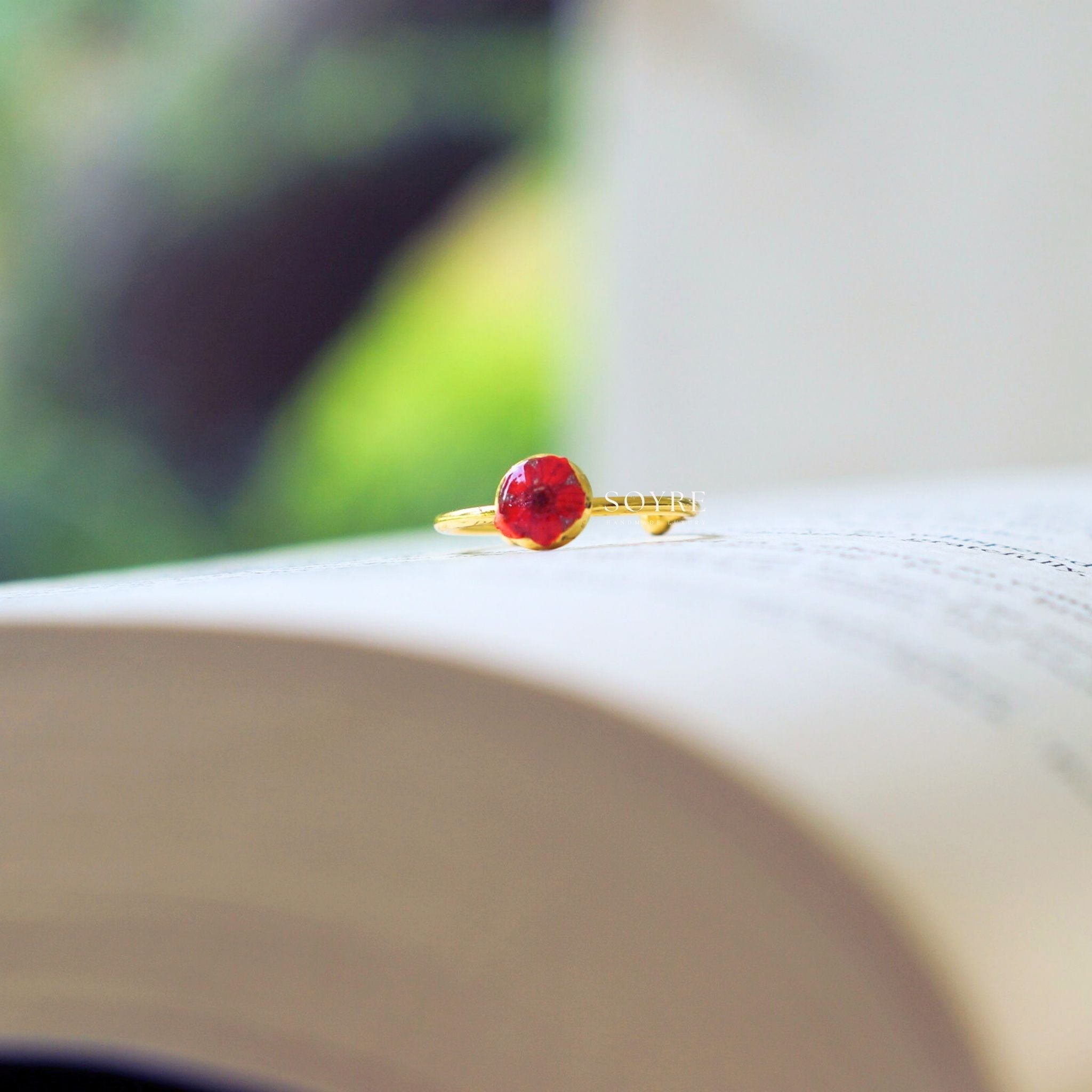Handmade ring made of real flowers