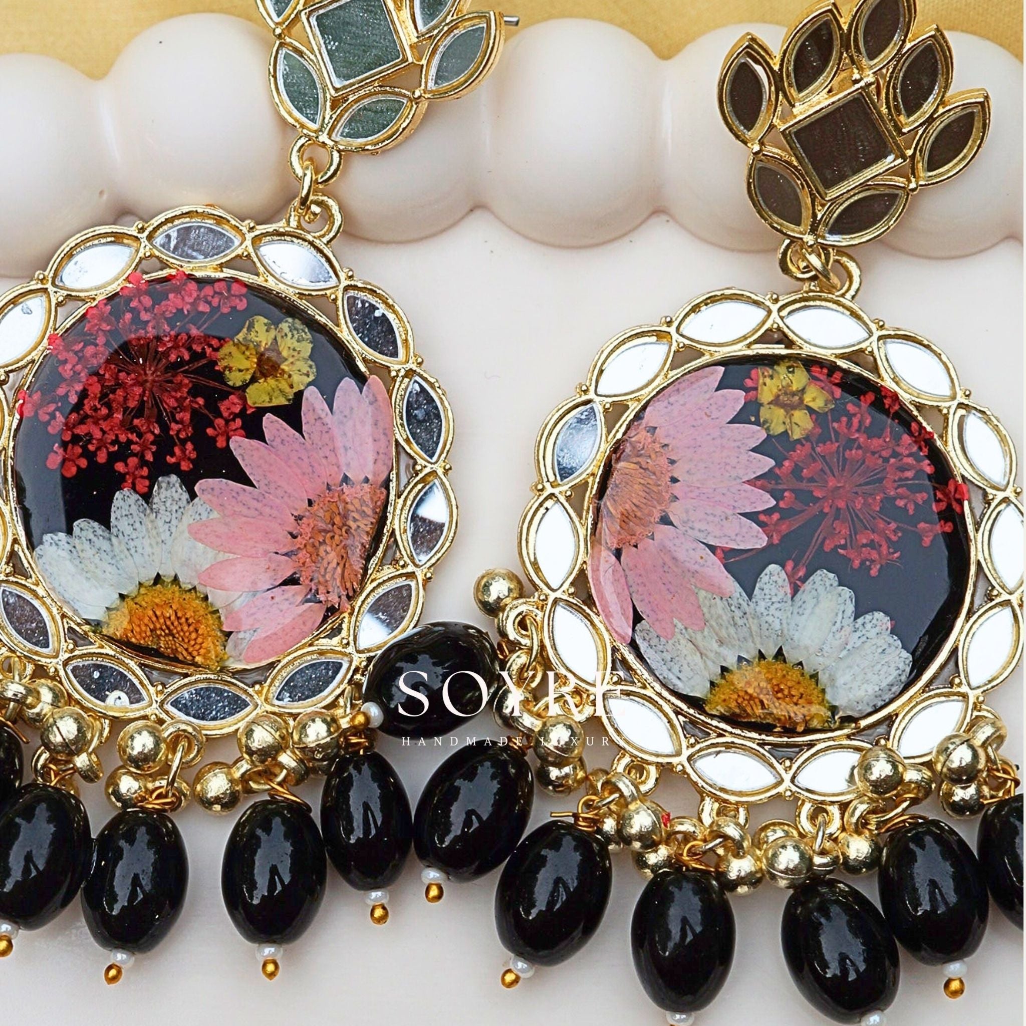 Handmade botanical earrings made of real flowers