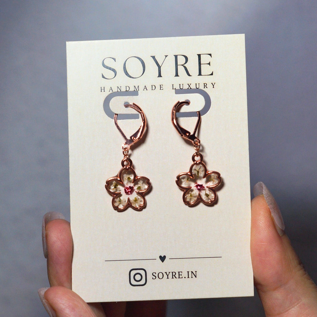 Handmade earrings made of real flowers