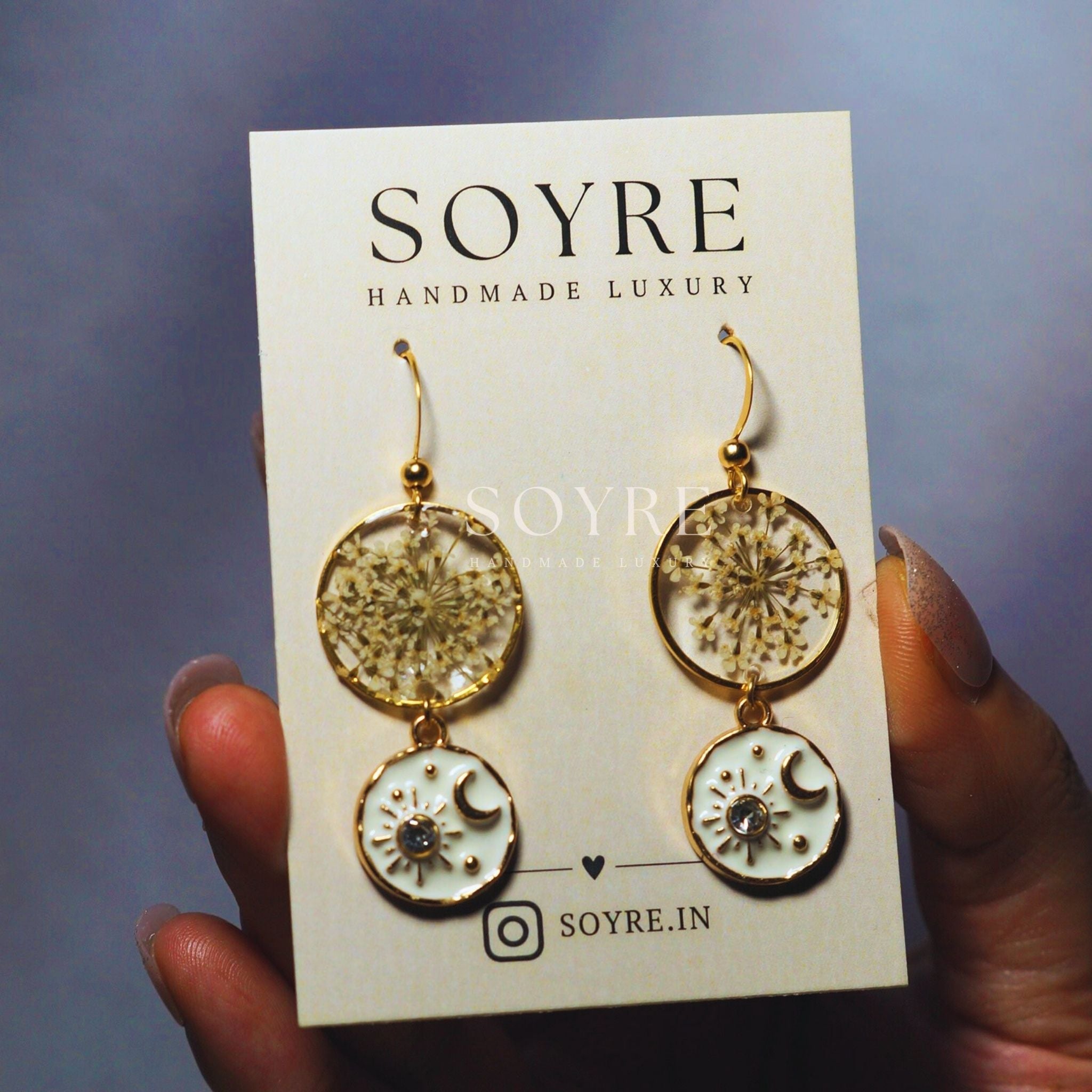 Handmade earrings made of real flowers